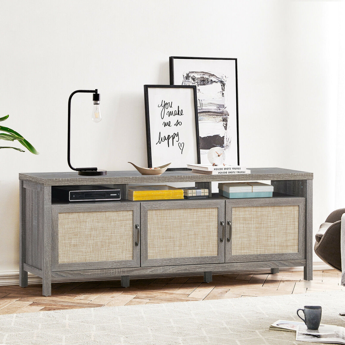 Universal TV Stand Entertainment Media Center for TV's up to 65 Inch-Gray-Entertainment Centers & TV Stands-DECOROLALA
