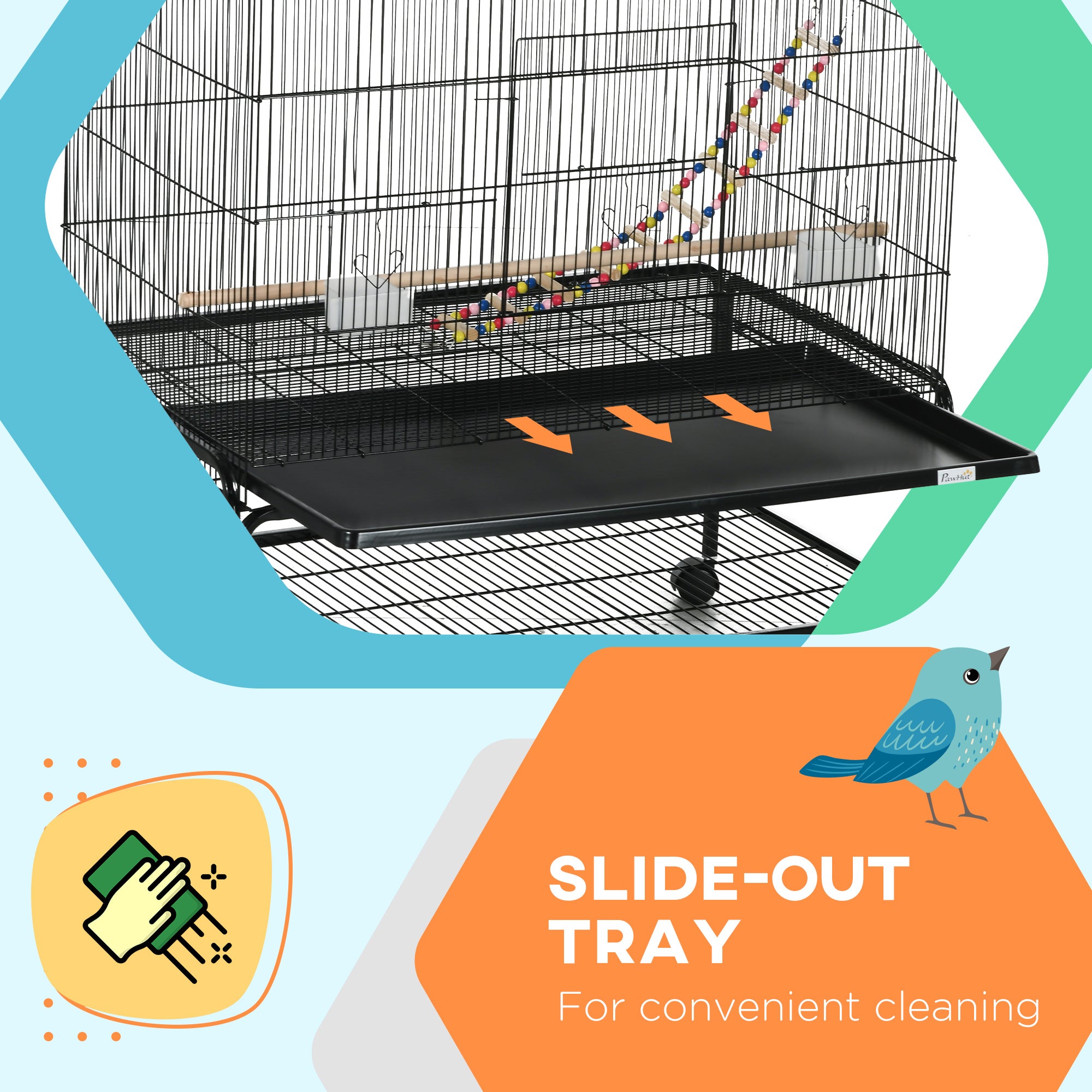 63" Bird Cage w/ Open Top for Budgies, Cockatiels, Lovebirds Finches, Stand, Toys, Removable Tray, Storage Shelf