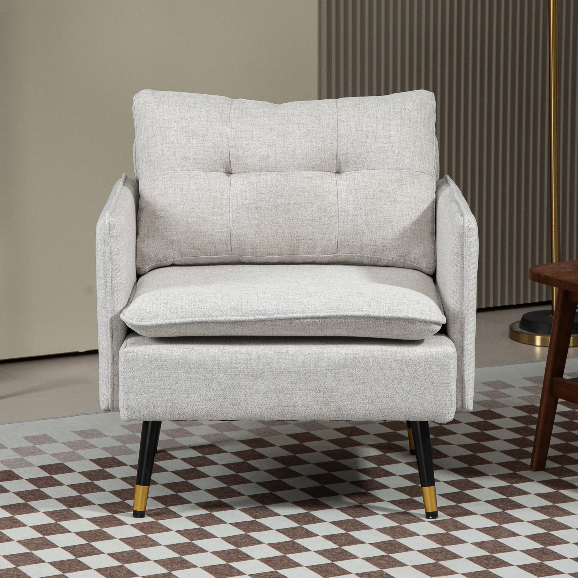 Upholstered Accent Chair, Cream White, Tufted Back, Steel Legs-DECOROLALA