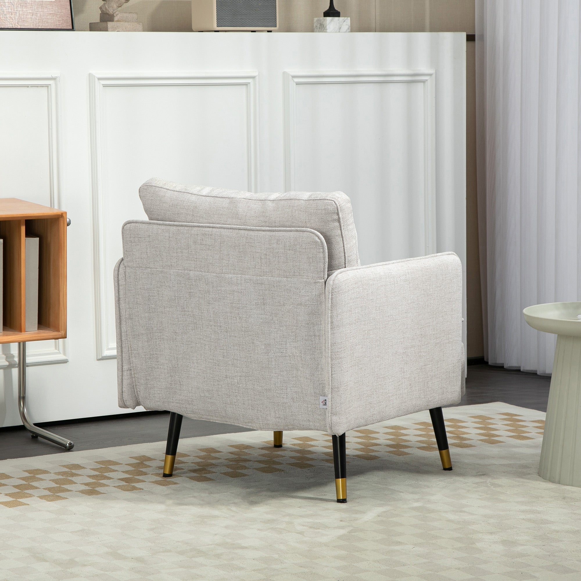 Upholstered Accent Chair, Cream White, Tufted Back, Steel Legs-DECOROLALA