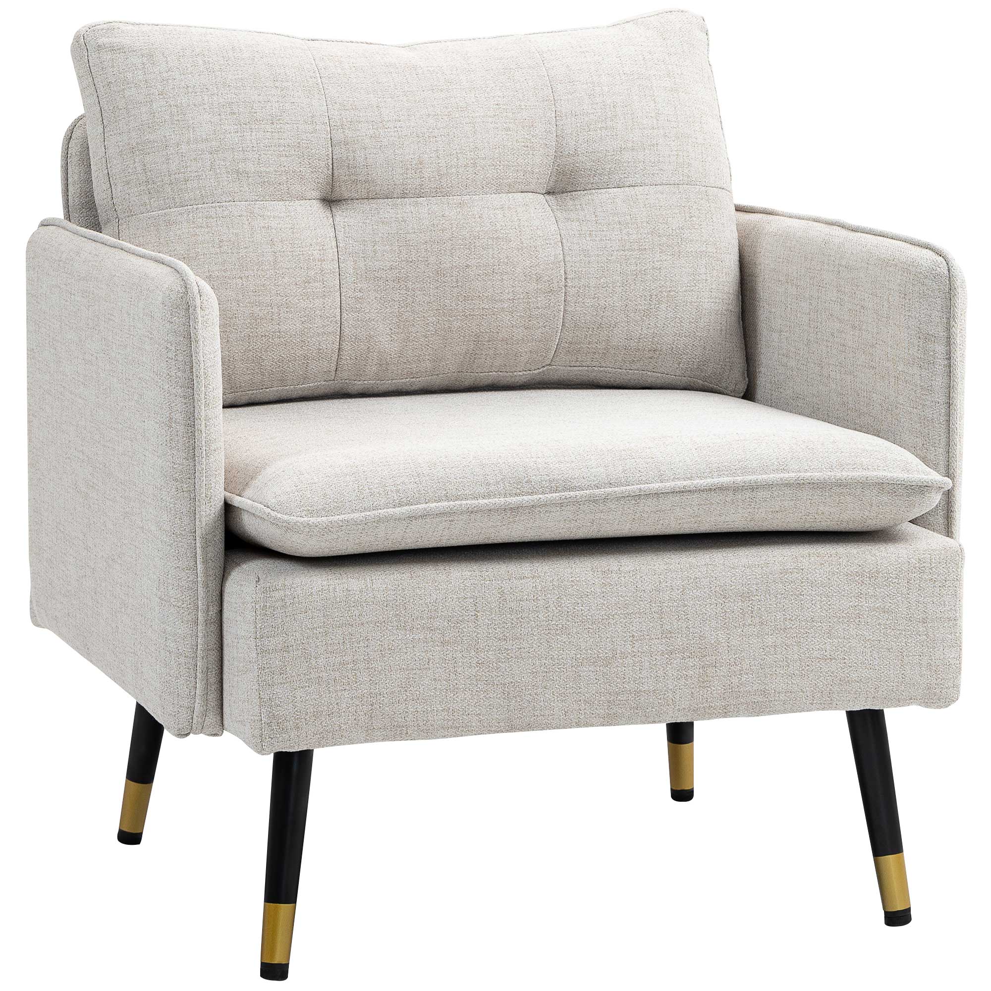 Upholstered Accent Chair, Cream White, Tufted Back, Steel Legs-DECOROLALA