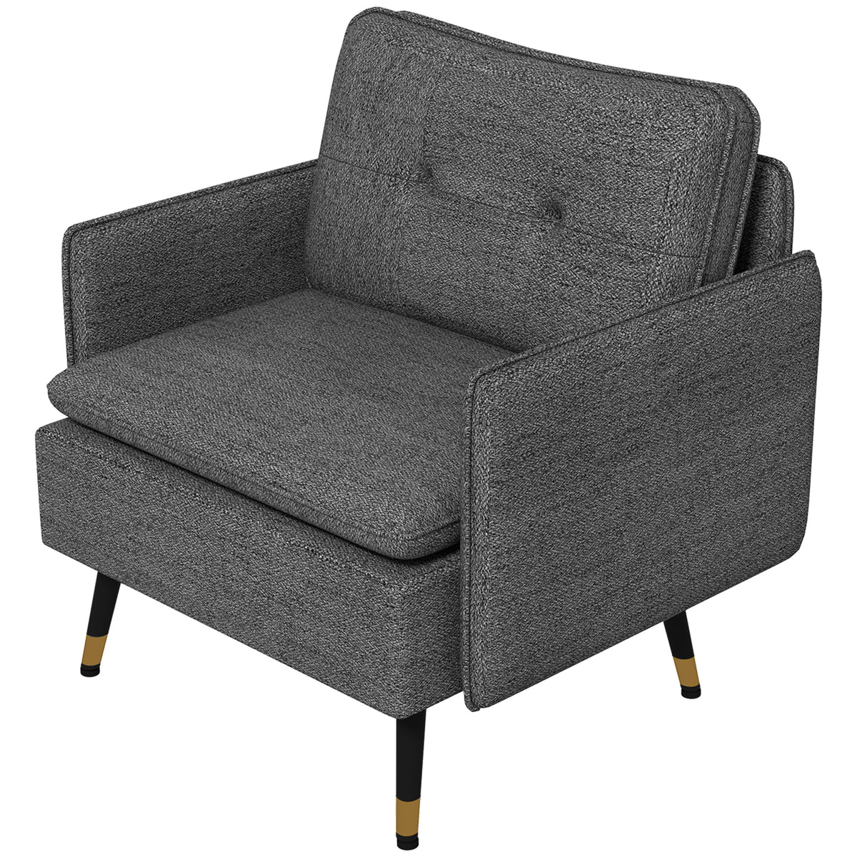 Upholstered Accent Chair, Dark Grey, Tufted Back, Steel Legs-DECOROLALA