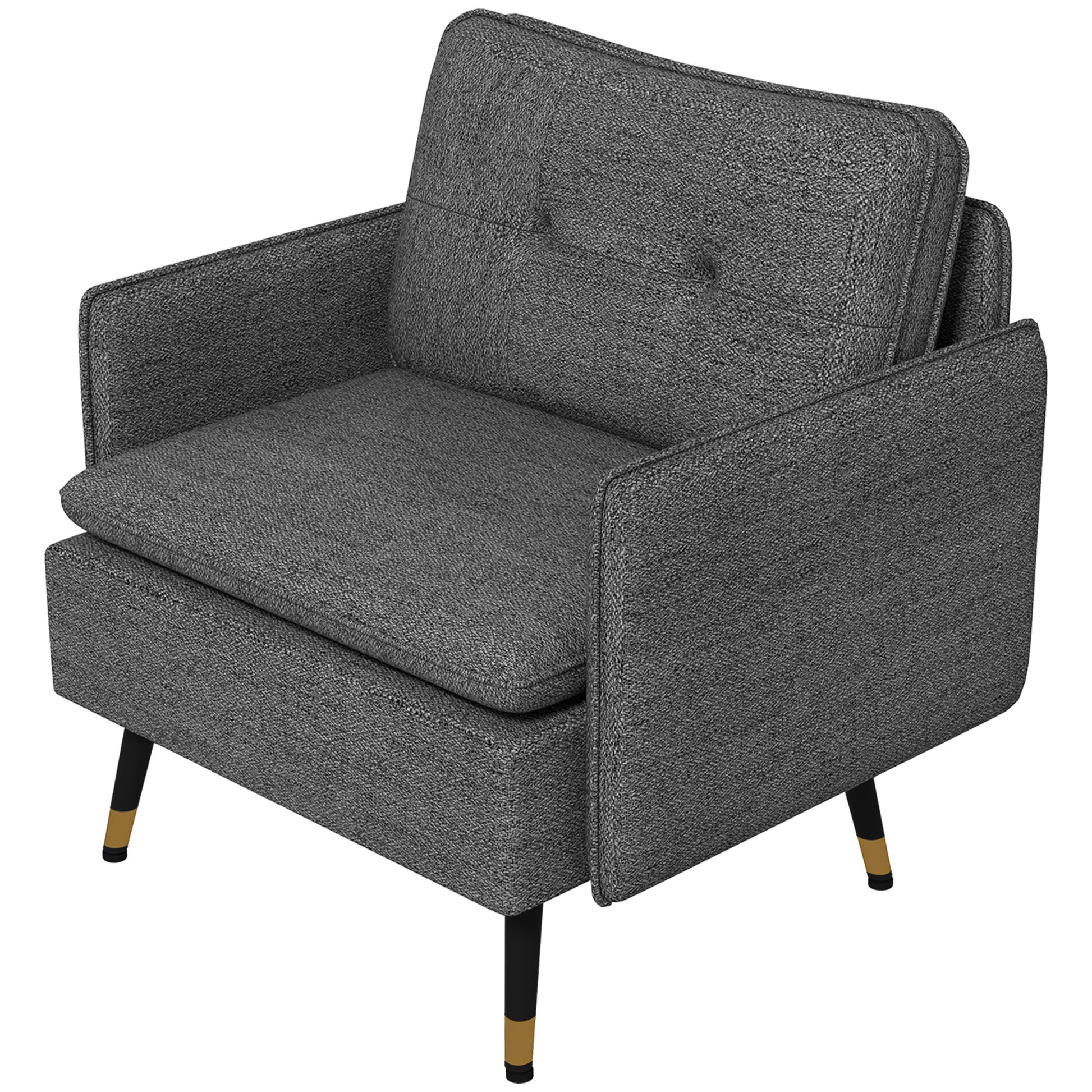 Upholstered Accent Chair, Dark Grey, Tufted Back, Steel Legs-DECOROLALA