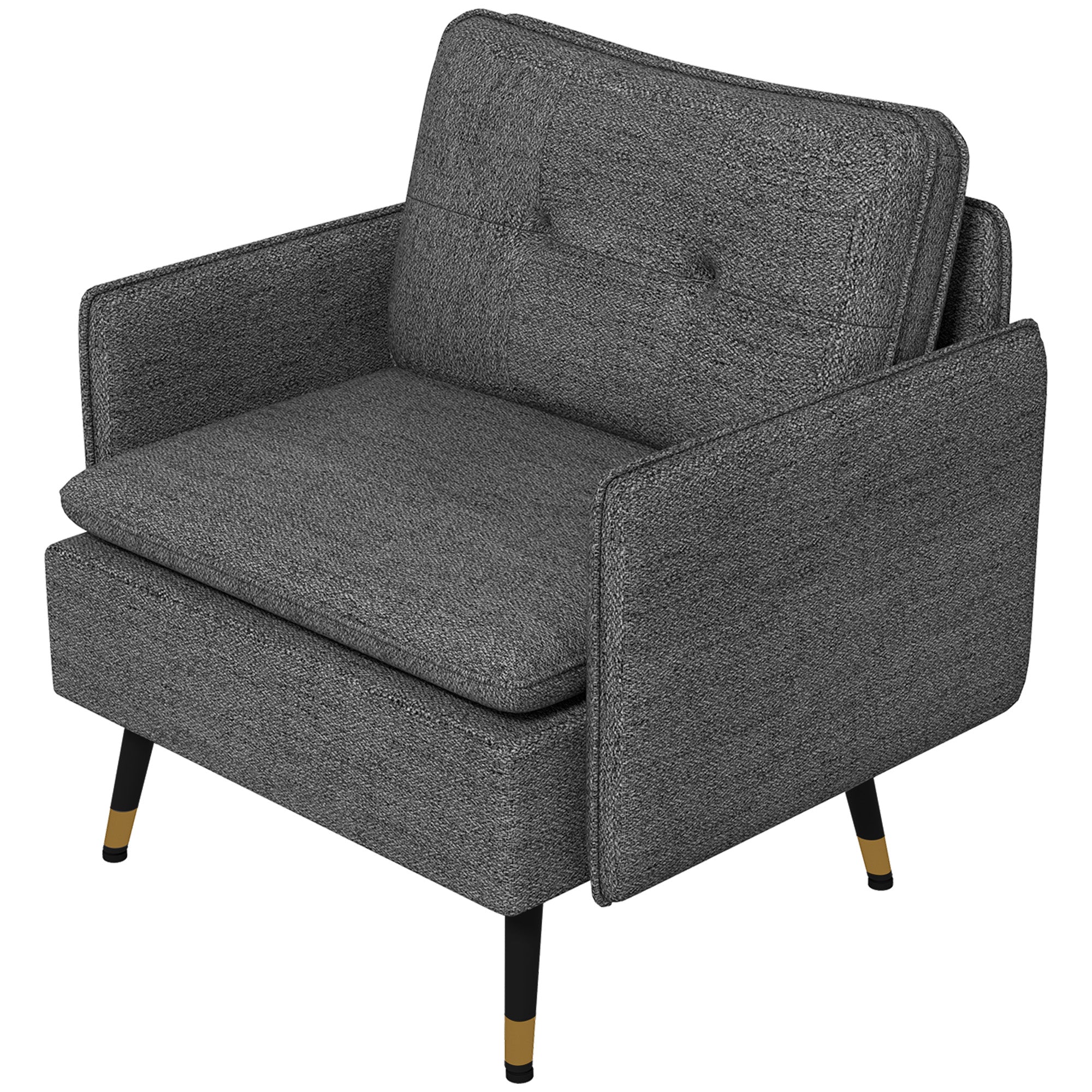 Upholstered Accent Chair, Dark Grey, Tufted Back, Steel Legs-DECOROLALA