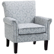 Upholstered Accent Chair, Grey Linen Fabric, Rolled Armrest, Grey-DECOROLALA