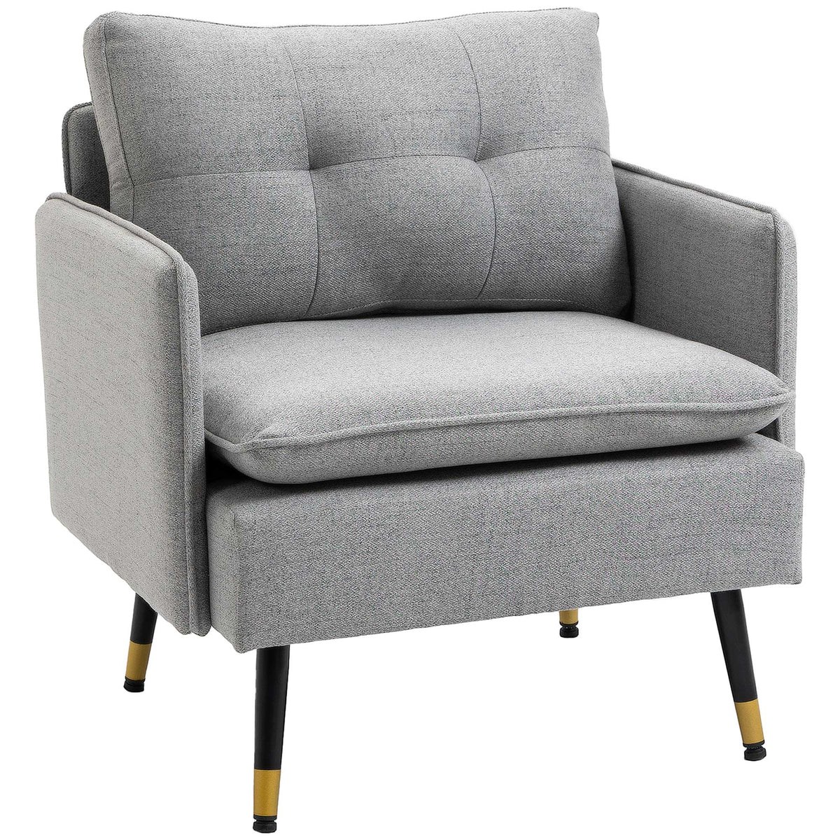 Upholstered Accent Chair, Grey, Tufted Back, Steel Legs, Living Room, Bedroom-DECOROLALA