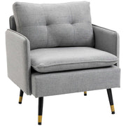Upholstered Accent Chair, Grey, Tufted Back, Steel Legs, Living Room, Bedroom-DECOROLALA