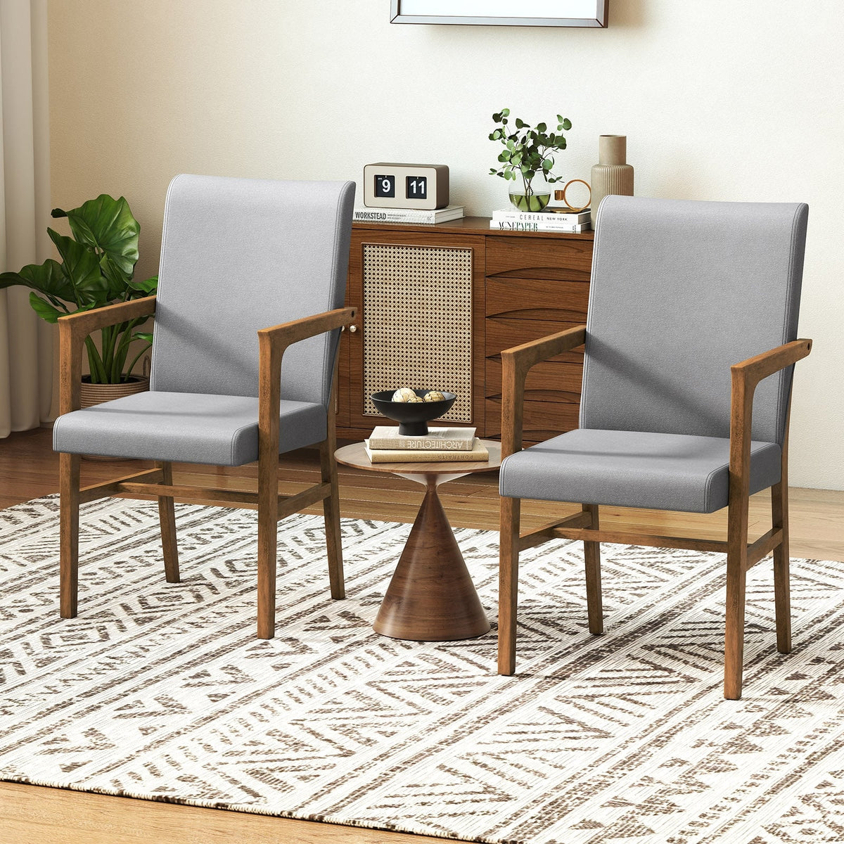 Upholstered Accent Chairs Set of 2 with High Back and Solid Wooden Frame-Gray-Accent Chairs-DECOROLALA
