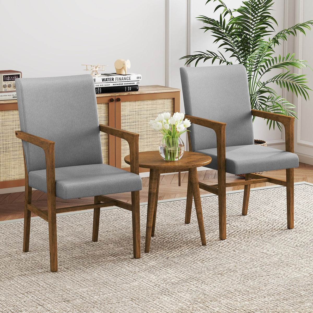 Upholstered Accent Chairs Set of 2 with High Back and Solid Wooden Frame-Gray-Accent Chairs-DECOROLALA