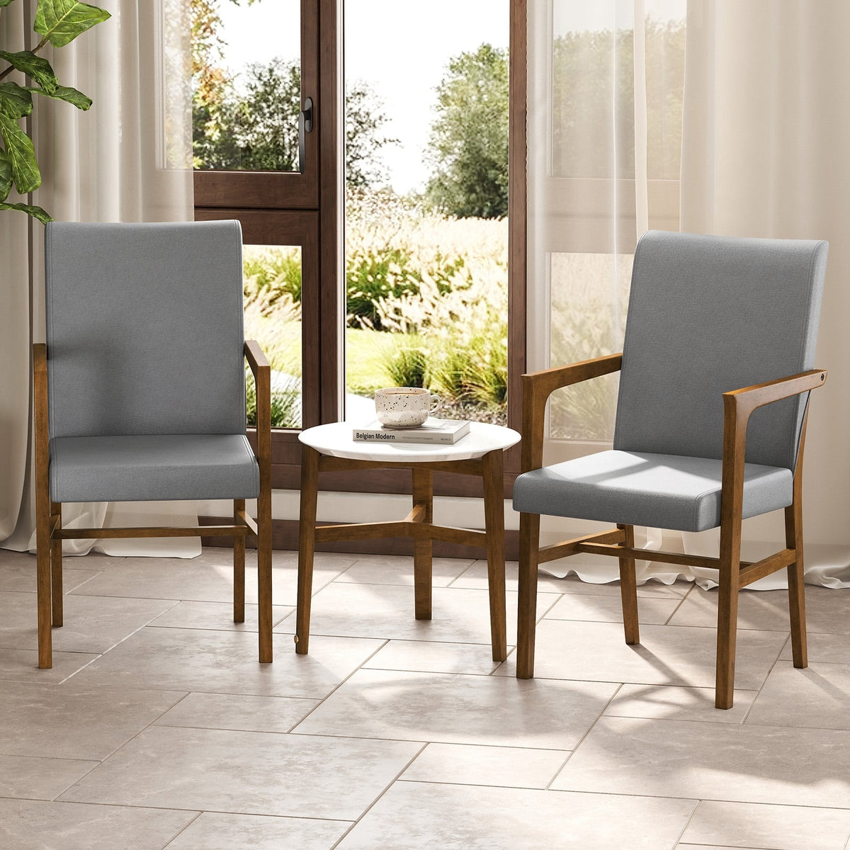 Upholstered Accent Chairs Set of 2 with High Back and Solid Wooden Frame-Gray-Accent Chairs-DECOROLALA