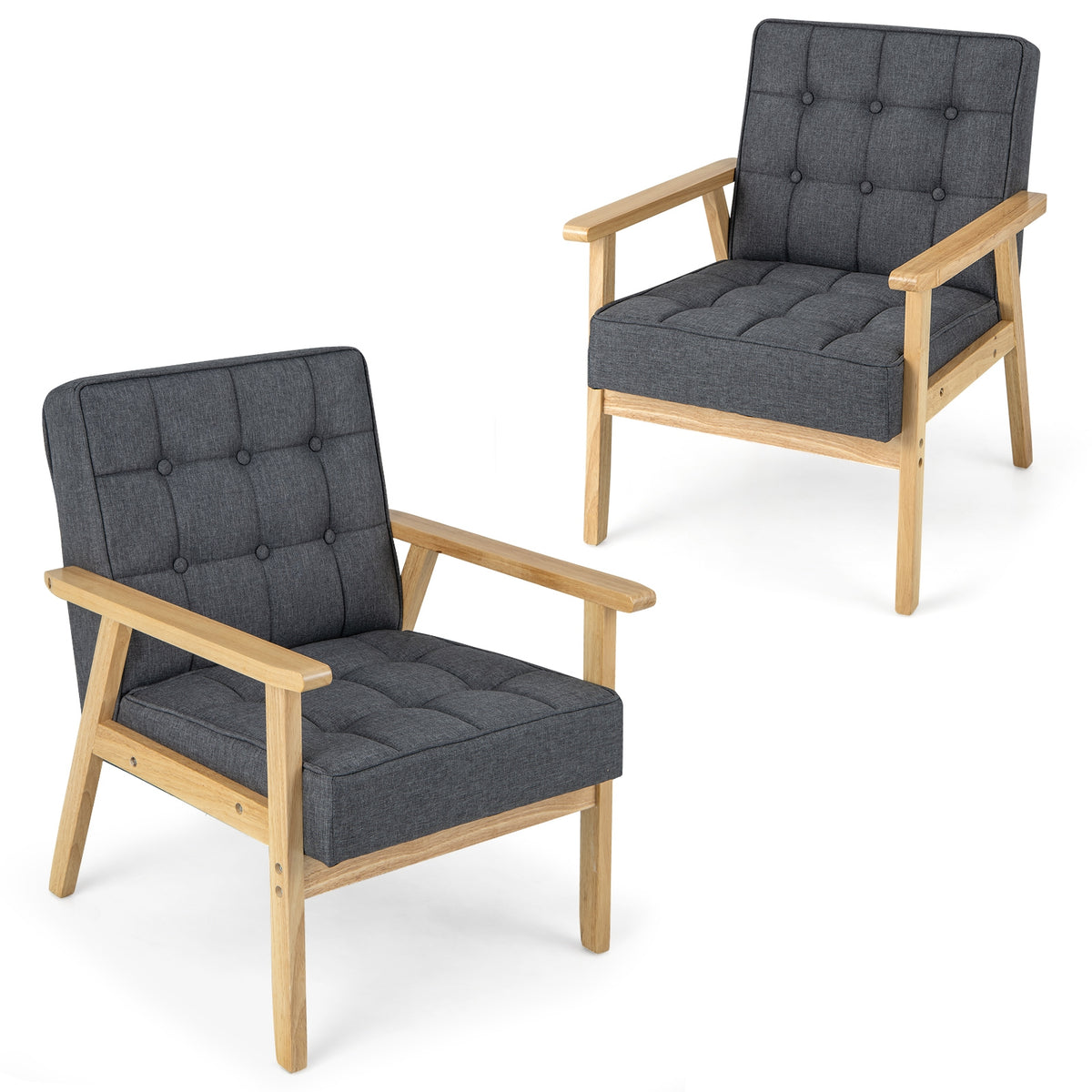 Upholstered Armchair with Rubber Wood Armrests-Gray-Accent Chairs-DECOROLALA