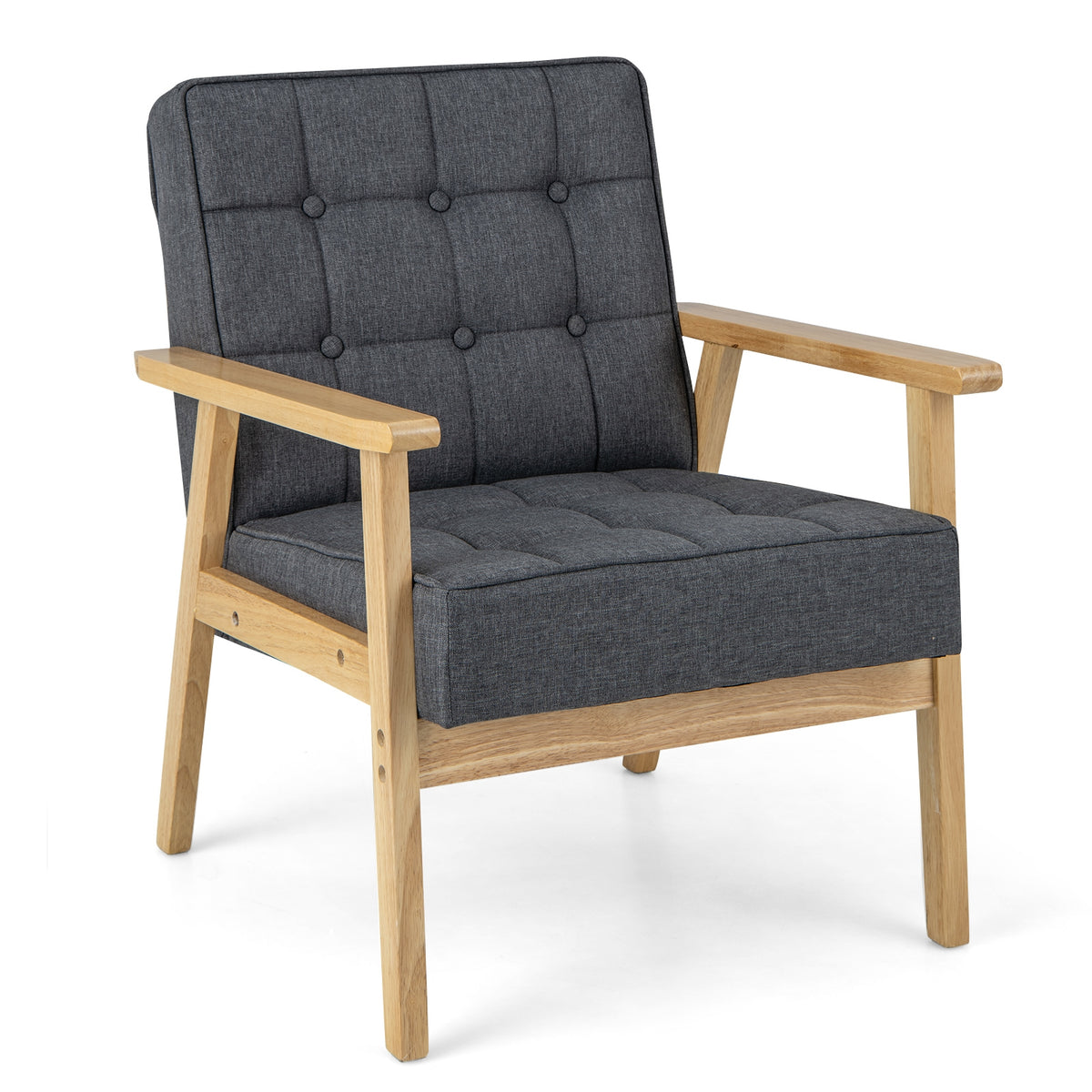 Upholstered Armchair with Rubber Wood Armrests-Gray-Accent Chairs-DECOROLALA