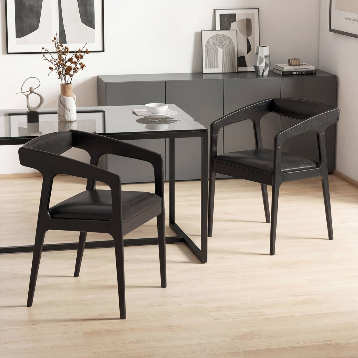 Upholstered Armchairs Set of 2 with Cozy Backrest and Padded Seat Cushion-Black-Dining Chairs-DECOROLALA