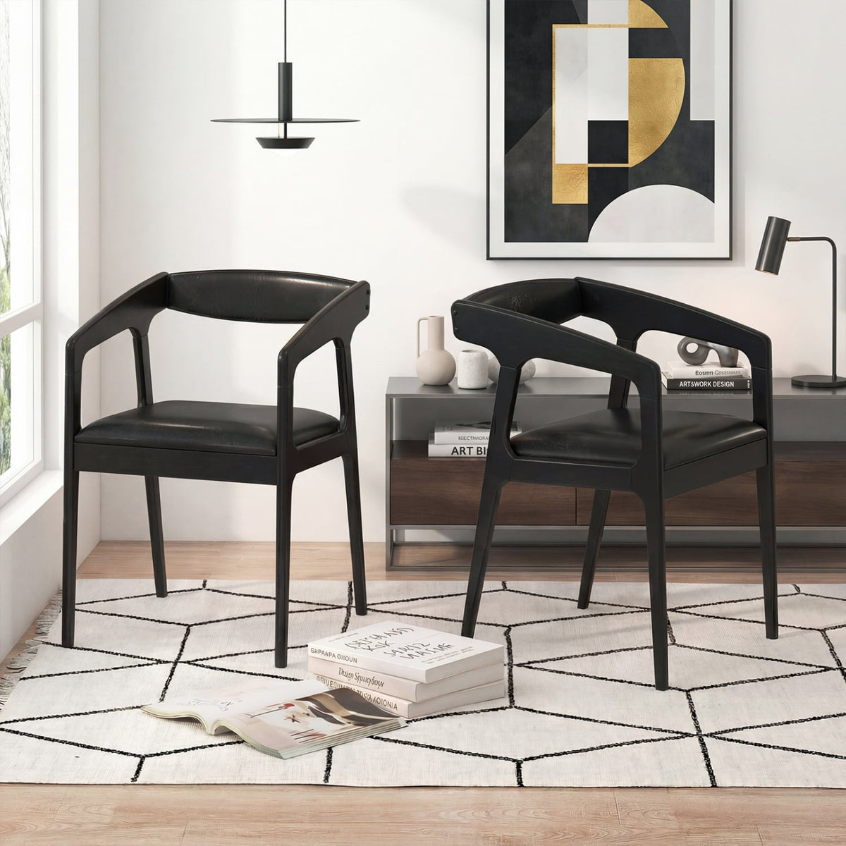 Upholstered Armchairs Set of 2 with Cozy Backrest and Padded Seat Cushion-Black-Dining Chairs-DECOROLALA