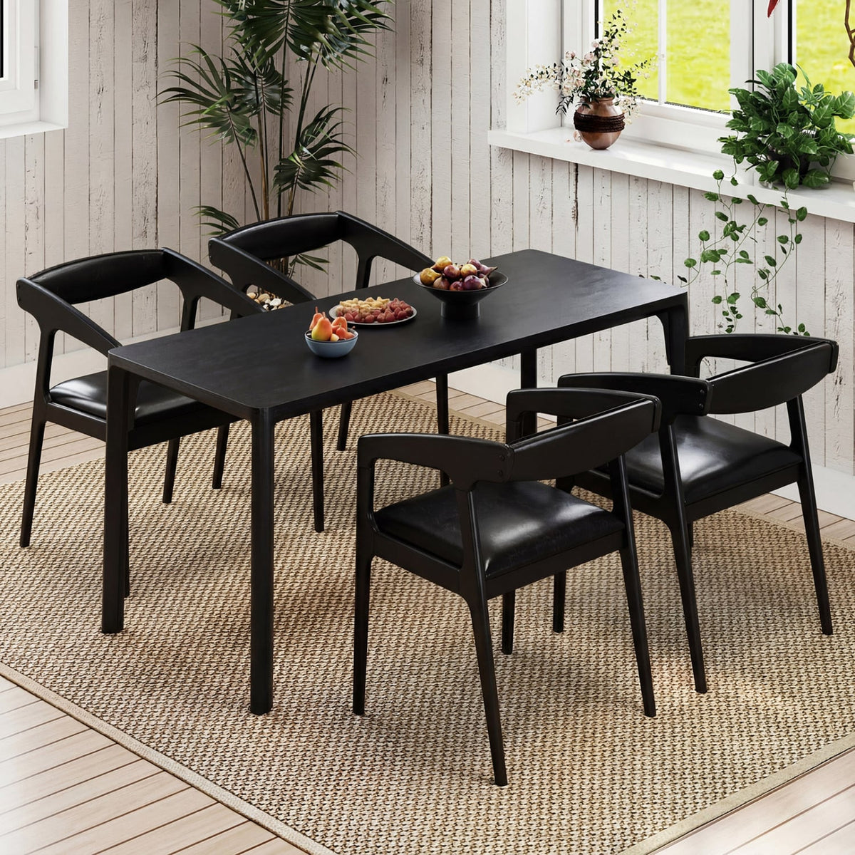 Upholstered Armchairs Set of 2 with Cozy Backrest and Padded Seat Cushion-Black-Dining Chairs-DECOROLALA