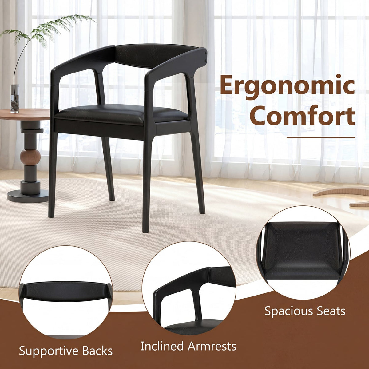 Upholstered Armchairs Set of 2 with Cozy Backrest and Padded Seat Cushion-Black-Dining Chairs-DECOROLALA