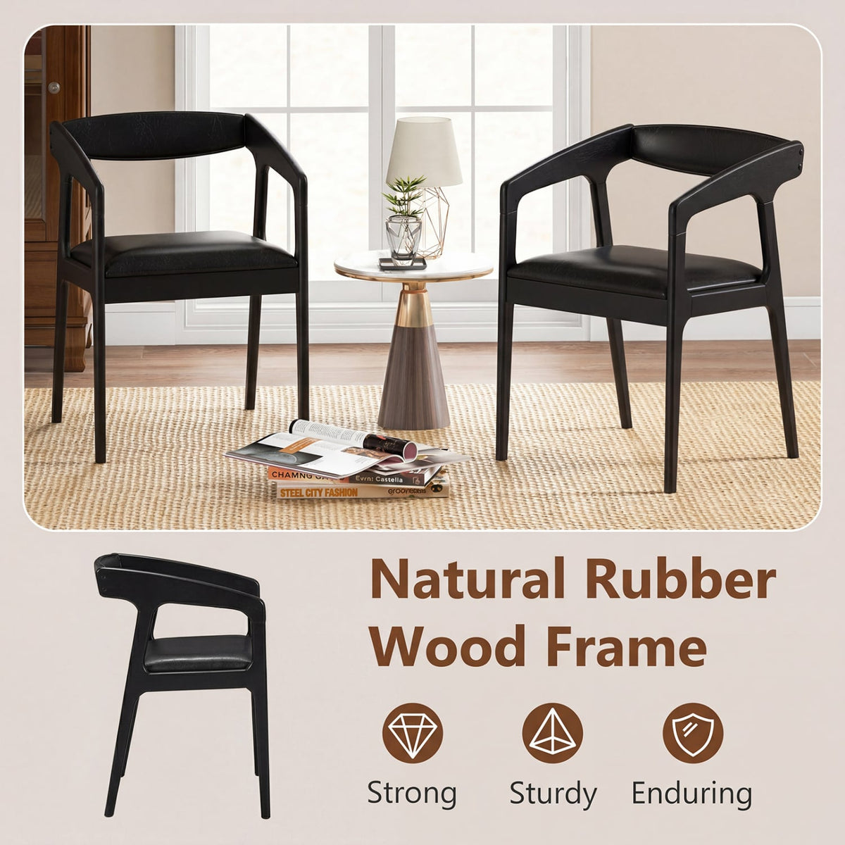 Upholstered Armchairs Set of 2 with Cozy Backrest and Padded Seat Cushion-Black-Dining Chairs-DECOROLALA