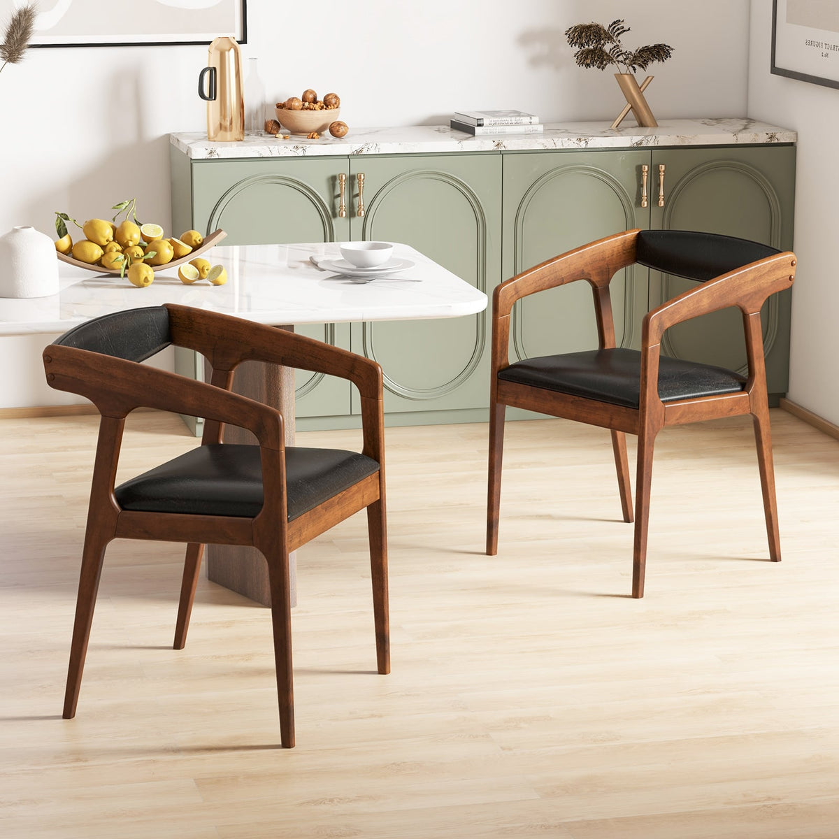 Upholstered Armchairs Set of 2 with Cozy Backrest and Padded Seat Cushion-Brown-Dining Chairs-DECOROLALA