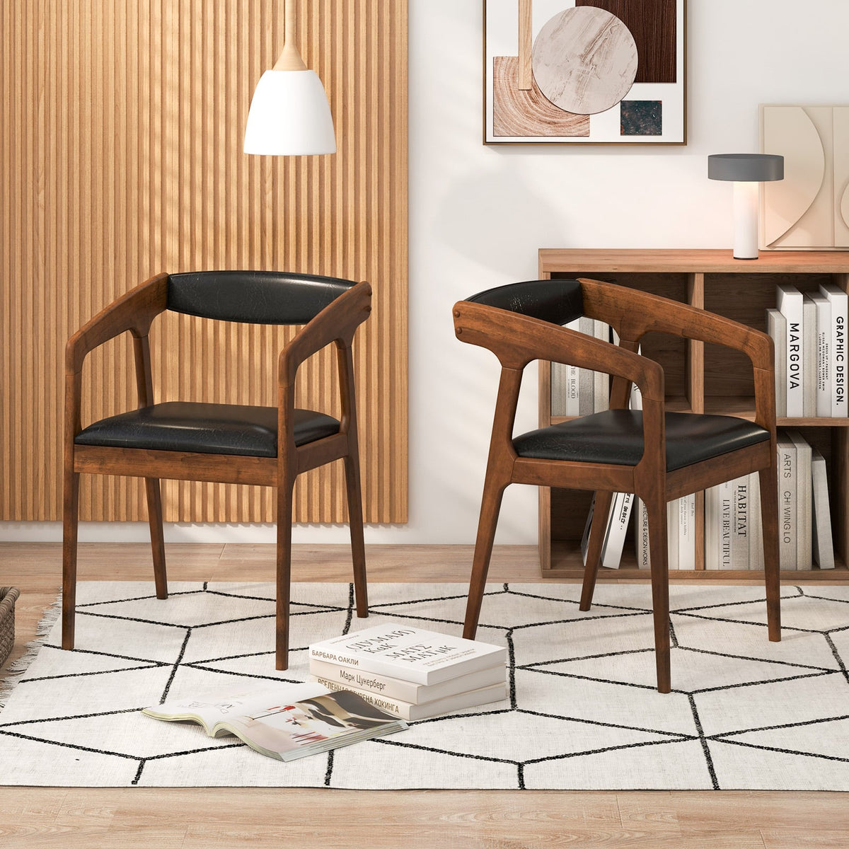 Upholstered Armchairs Set of 2 with Cozy Backrest and Padded Seat Cushion-Brown-Dining Chairs-DECOROLALA