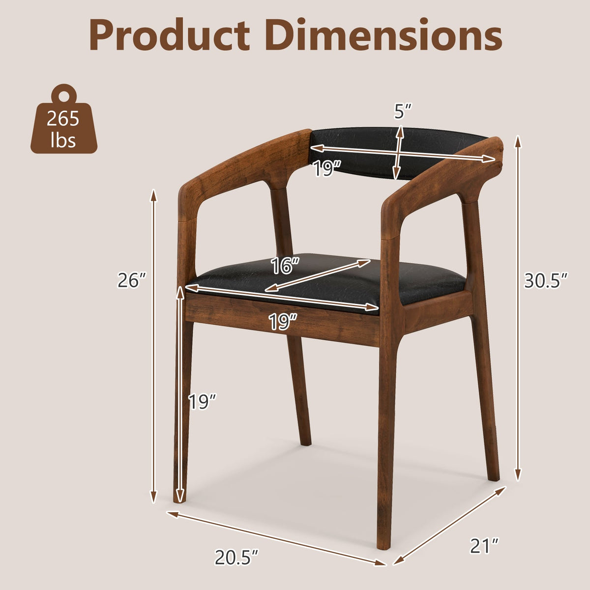 Upholstered Armchairs Set of 2 with Cozy Backrest and Padded Seat Cushion-Brown-Dining Chairs-DECOROLALA