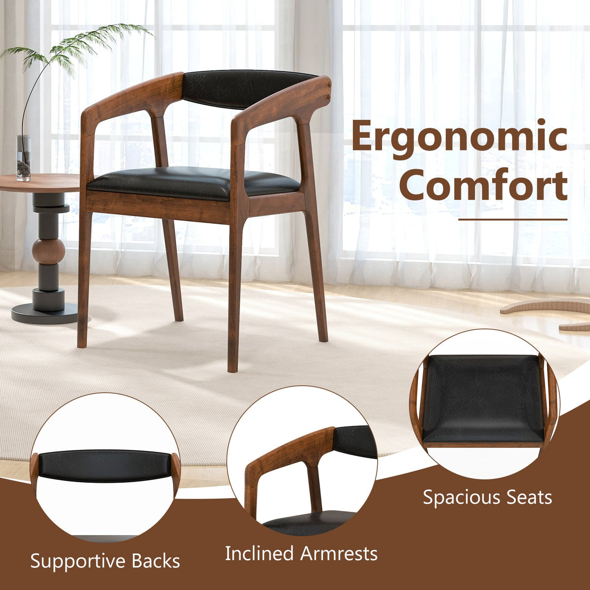 Upholstered Armchairs Set of 2 with Cozy Backrest and Padded Seat Cushion-Brown-Dining Chairs-DECOROLALA