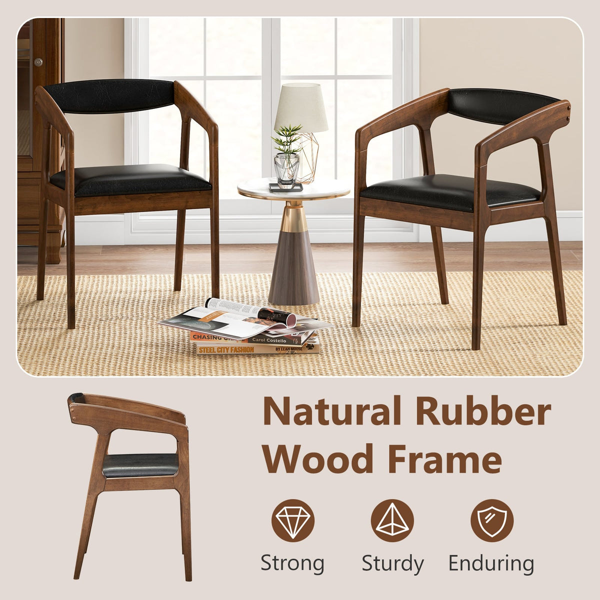 Upholstered Armchairs Set of 2 with Cozy Backrest and Padded Seat Cushion-Brown-Dining Chairs-DECOROLALA
