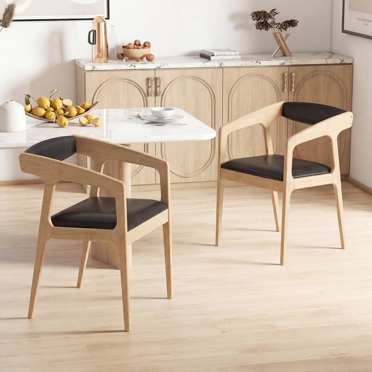 Upholstered Armchairs Set of 2 with Cozy Backrest and Padded Seat Cushion-Natural-Dining Chairs-DECOROLALA