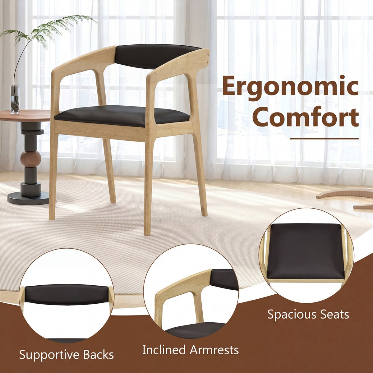 Upholstered Armchairs Set of 2 with Cozy Backrest and Padded Seat Cushion-Natural-Dining Chairs-DECOROLALA