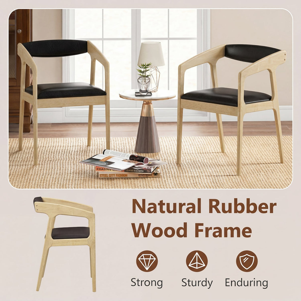 Upholstered Armchairs Set of 2 with Cozy Backrest and Padded Seat Cushion-Natural-Dining Chairs-DECOROLALA