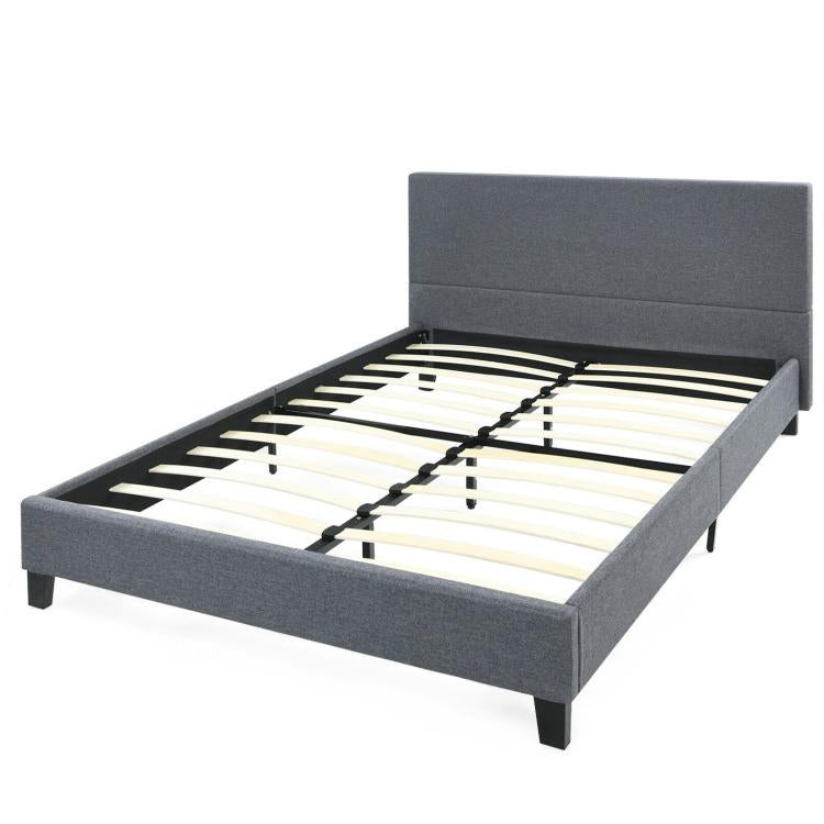 Upholstered Bed Frame Platform with Linen Headboard-Queen Size-Simple Bed Frame-DECOROLALA