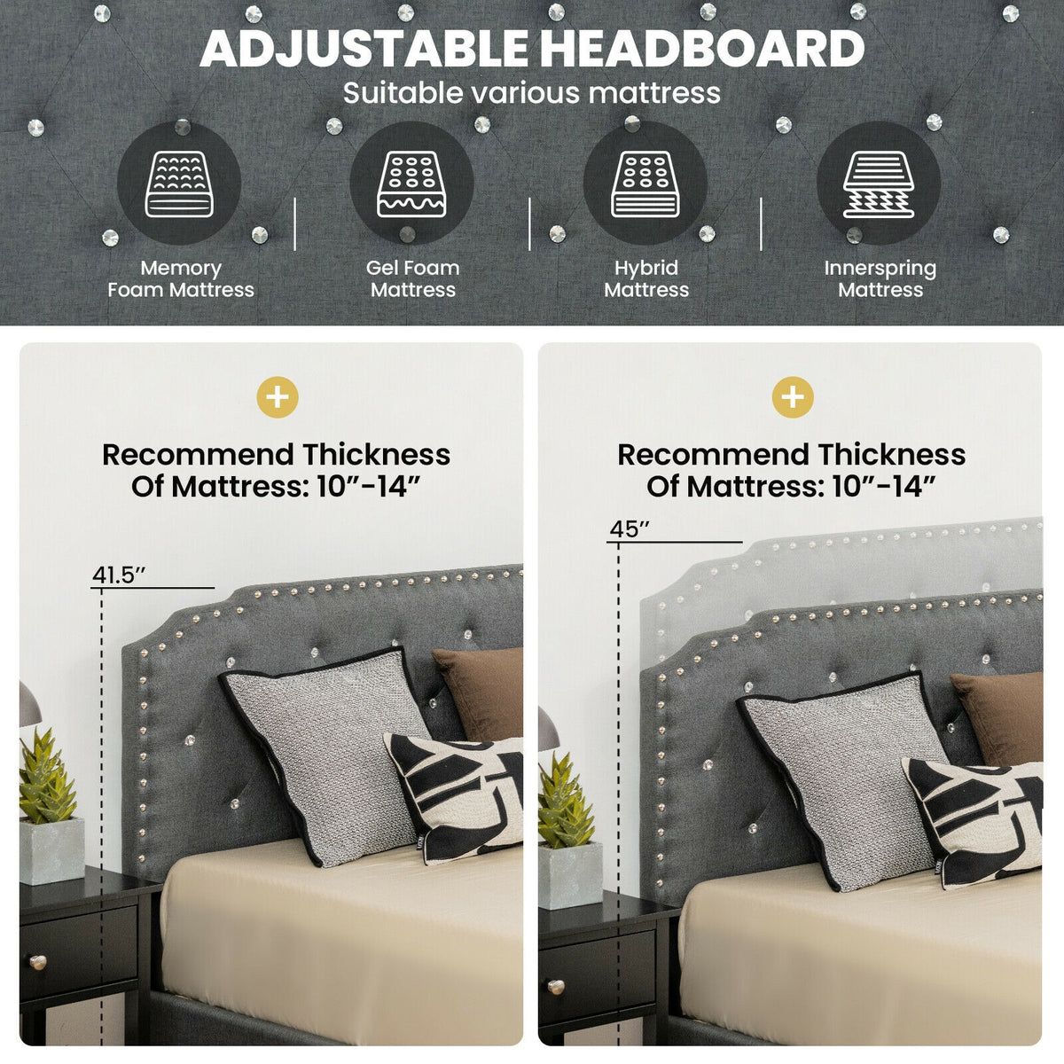 Upholstered Bed Frame with Adjustable Diamond Button Headboard-Full Size-Simple Bed Frame-DECOROLALA