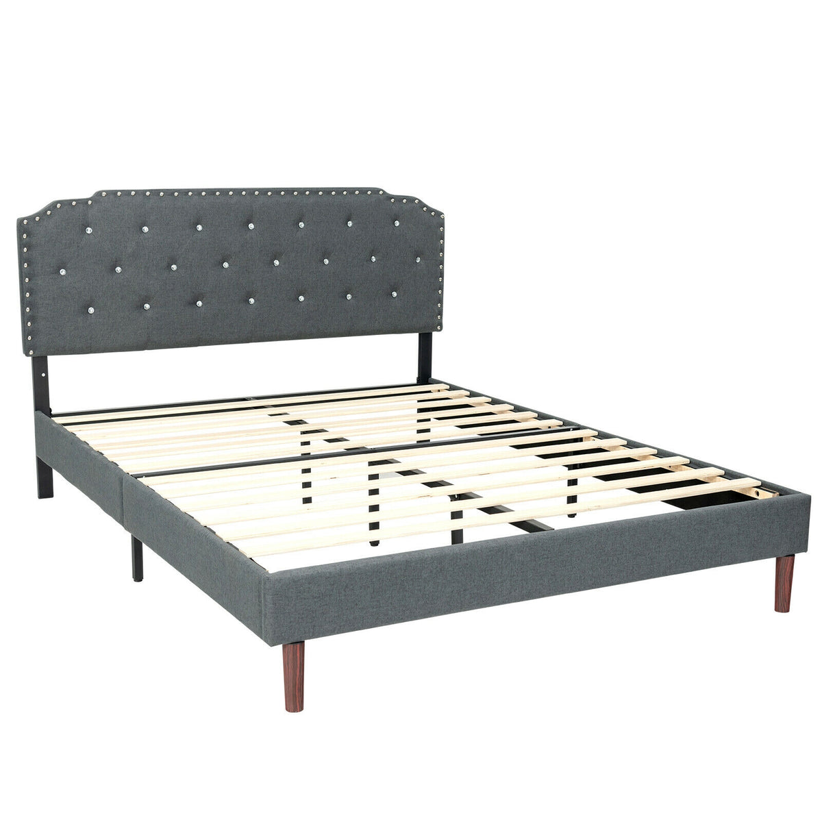 Upholstered Bed Frame with Adjustable Diamond Button Headboard-Full Size-Simple Bed Frame-DECOROLALA