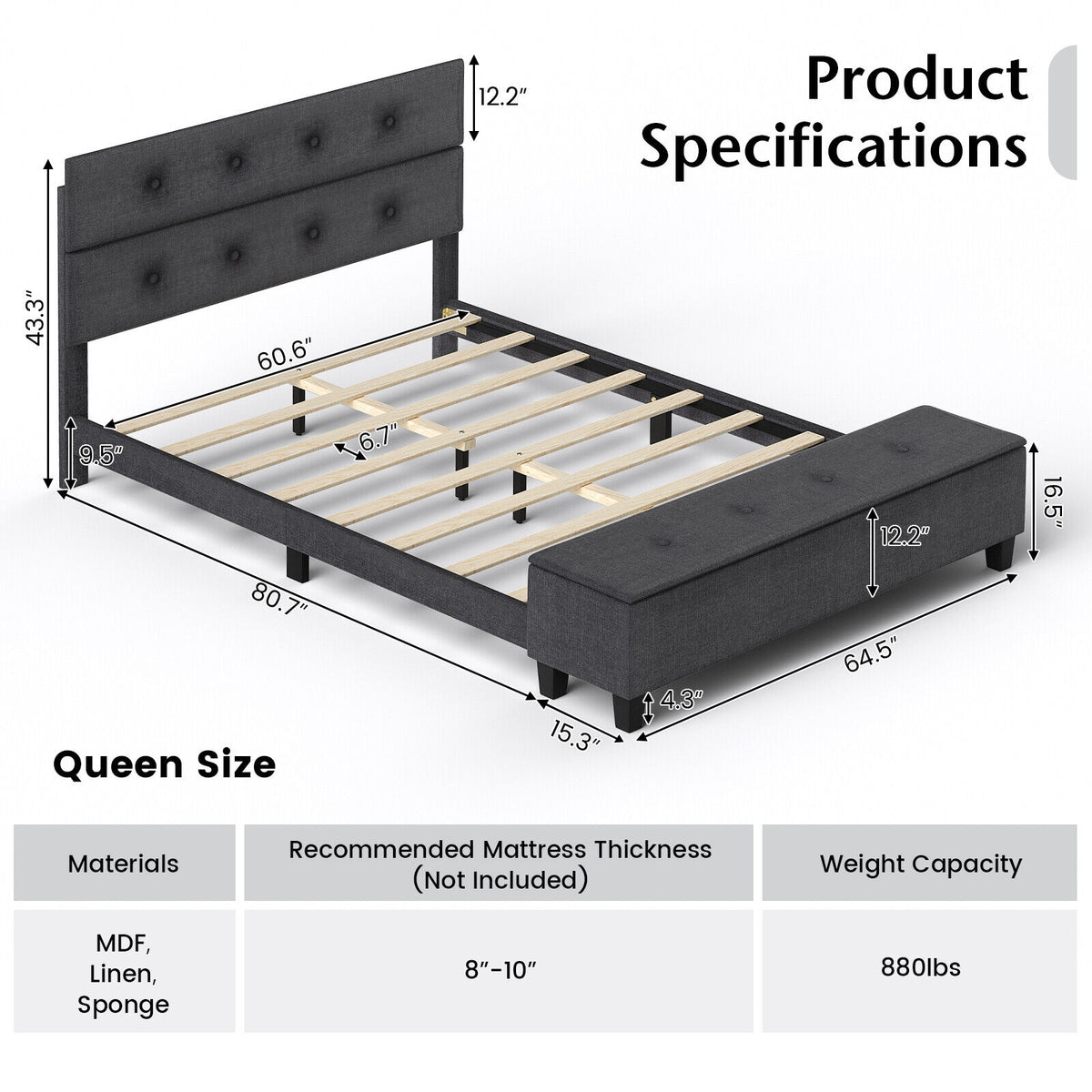 Upholstered Bed Frame with Ottoman Storage-Simple Bed Frame-DECOROLALA