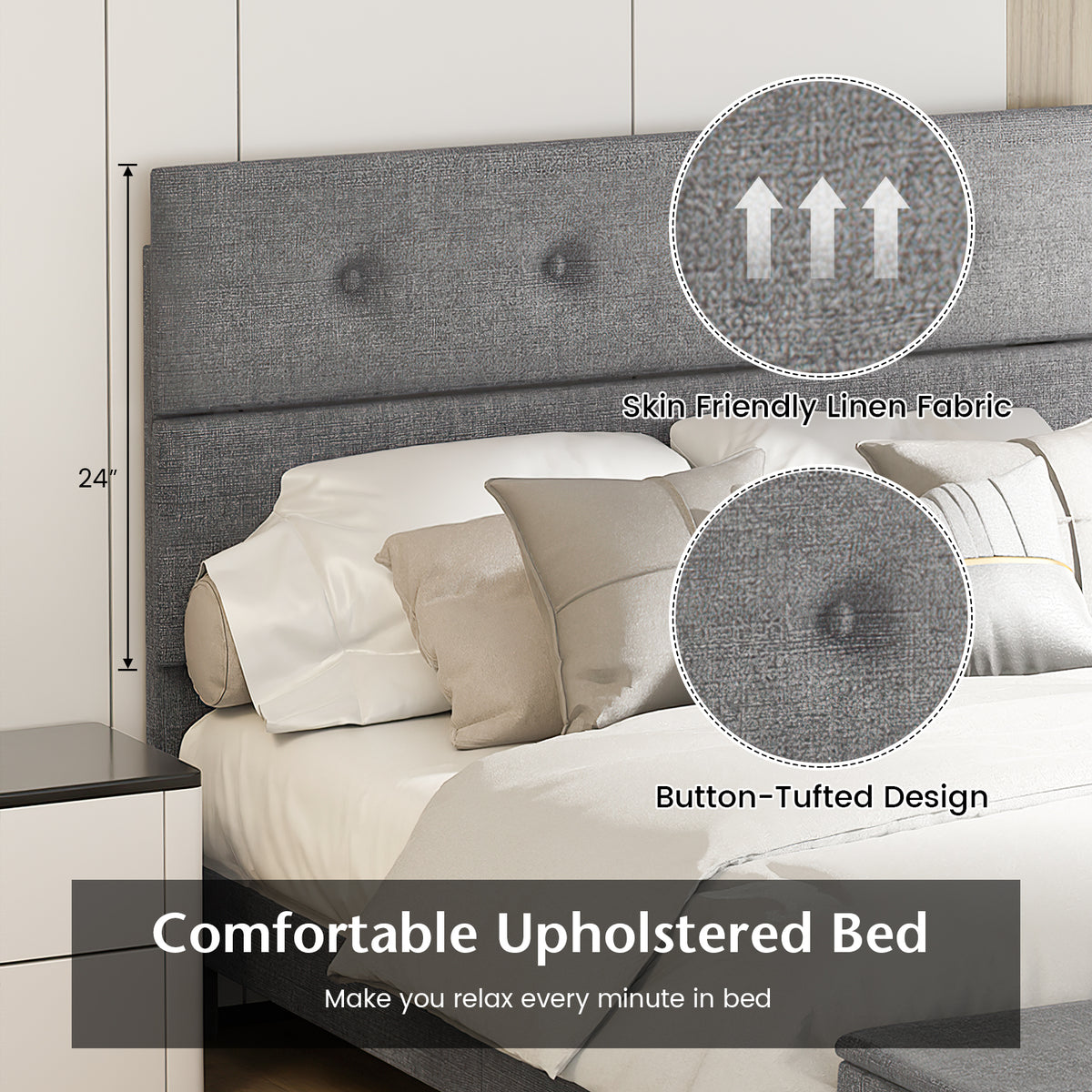 Upholstered Bed Frame with Ottoman Storage-Simple Bed Frame-DECOROLALA