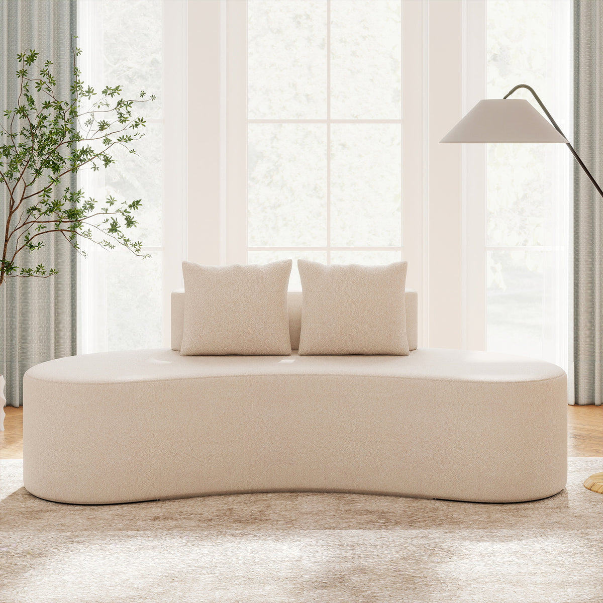 Upholstered Curved Sofa with 2 Cozy Pillows-Beige-Sofas & Loveseats-DECOROLALA