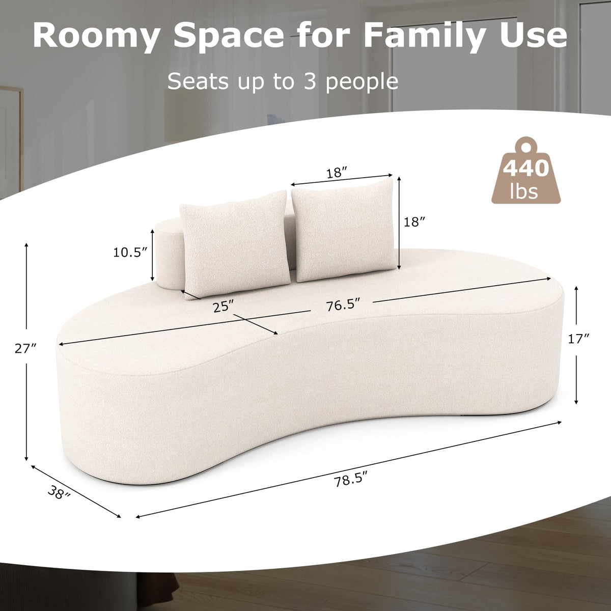 Upholstered Curved Sofa with 2 Cozy Pillows-Beige-Sofas & Loveseats-DECOROLALA