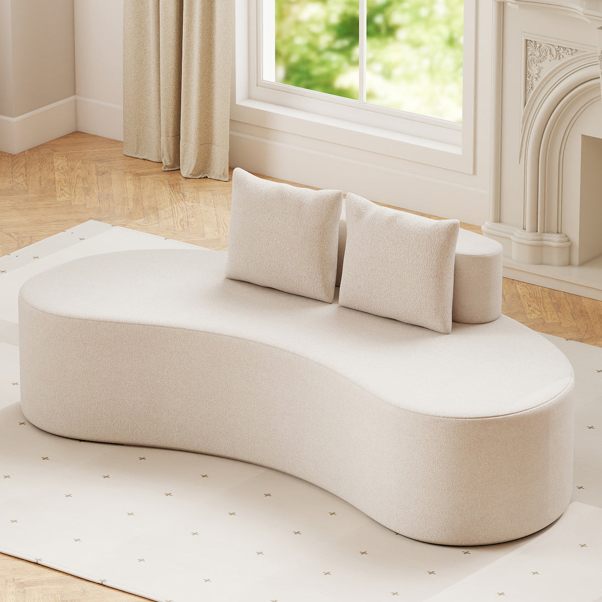 Upholstered Curved Sofa with 2 Cozy Pillows-Beige-Sofas & Loveseats-DECOROLALA