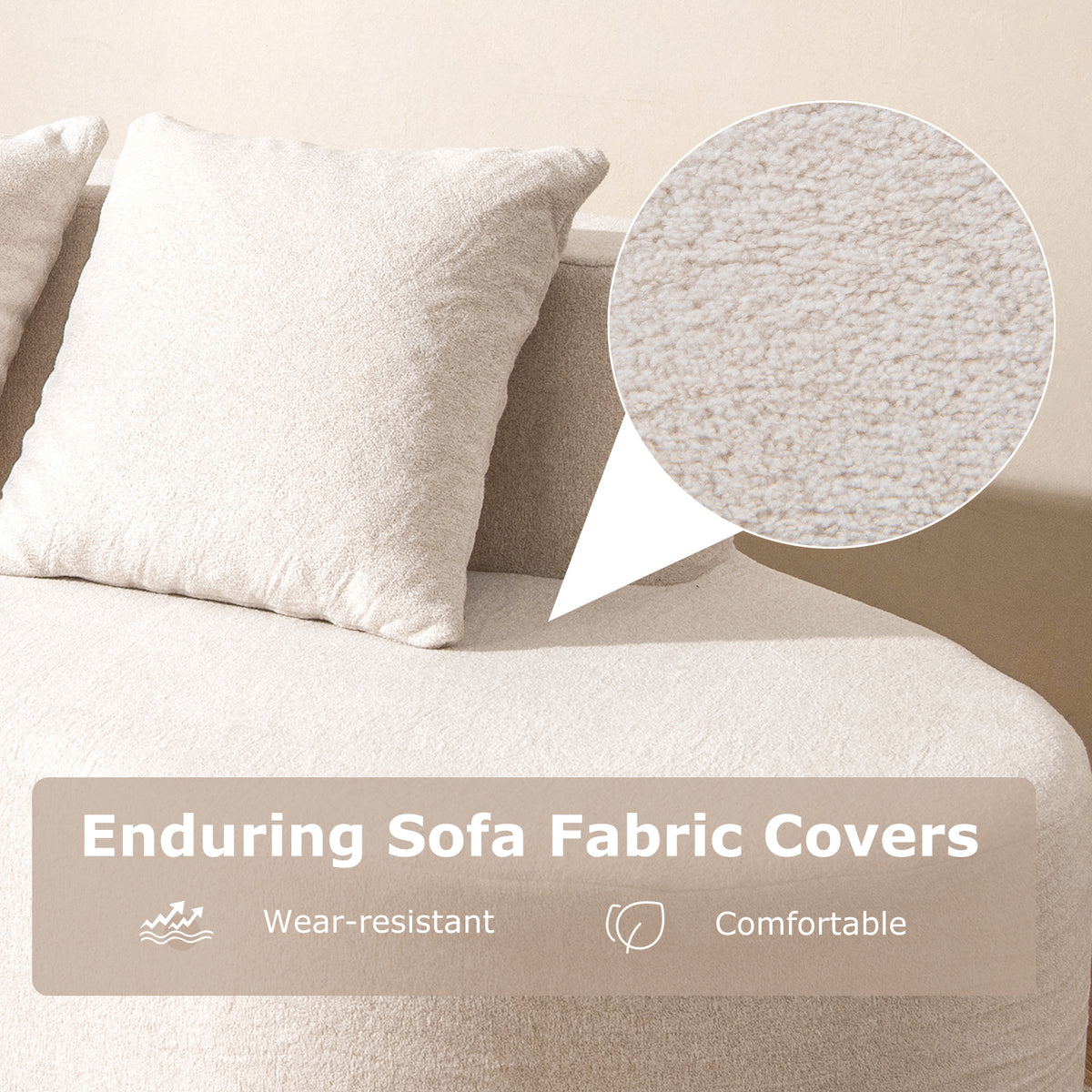 Upholstered Curved Sofa with 2 Cozy Pillows-Beige-Sofas & Loveseats-DECOROLALA
