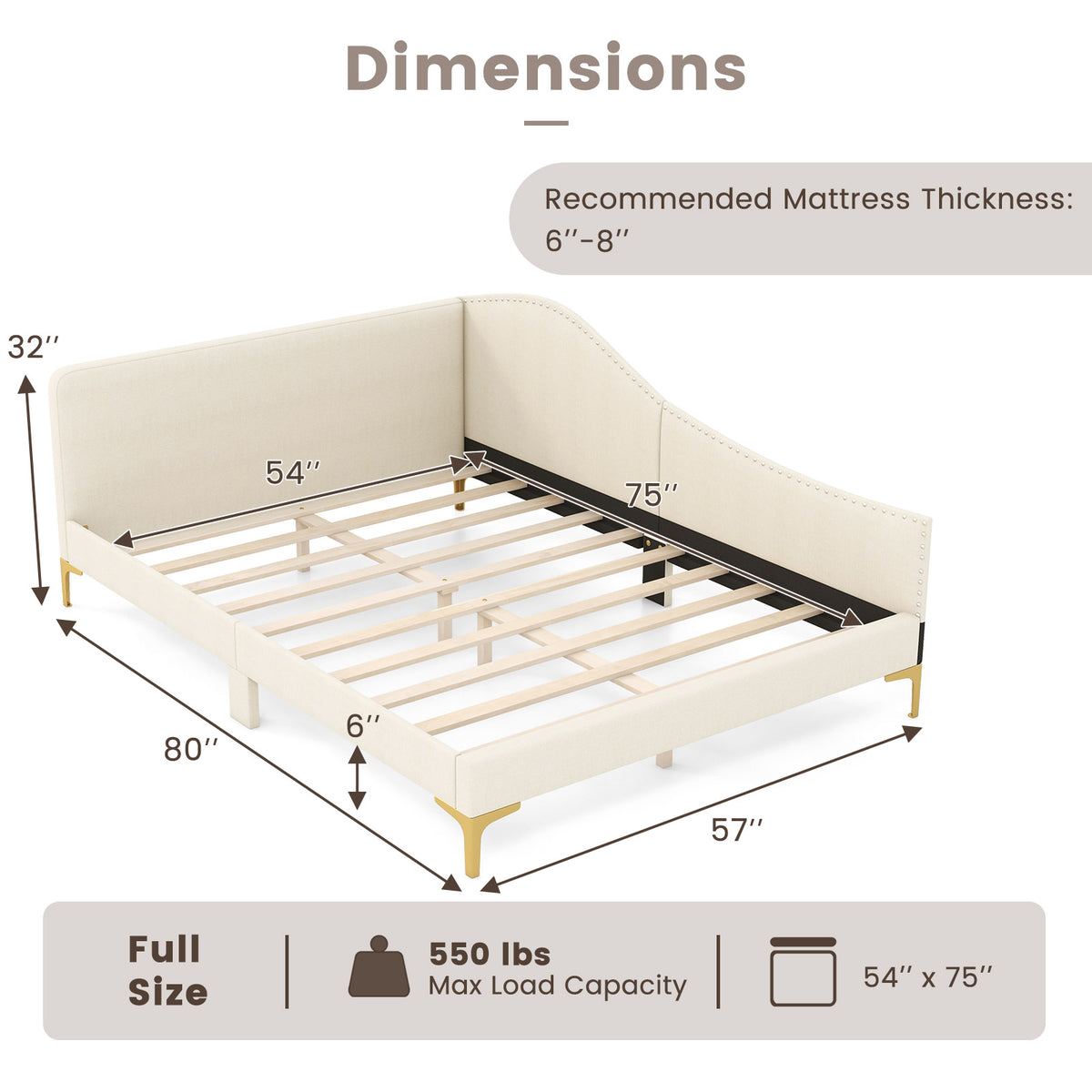Upholstered Daybed with Metal Legs and Wood Slats-Trundle Bed Frame-DECOROLALA