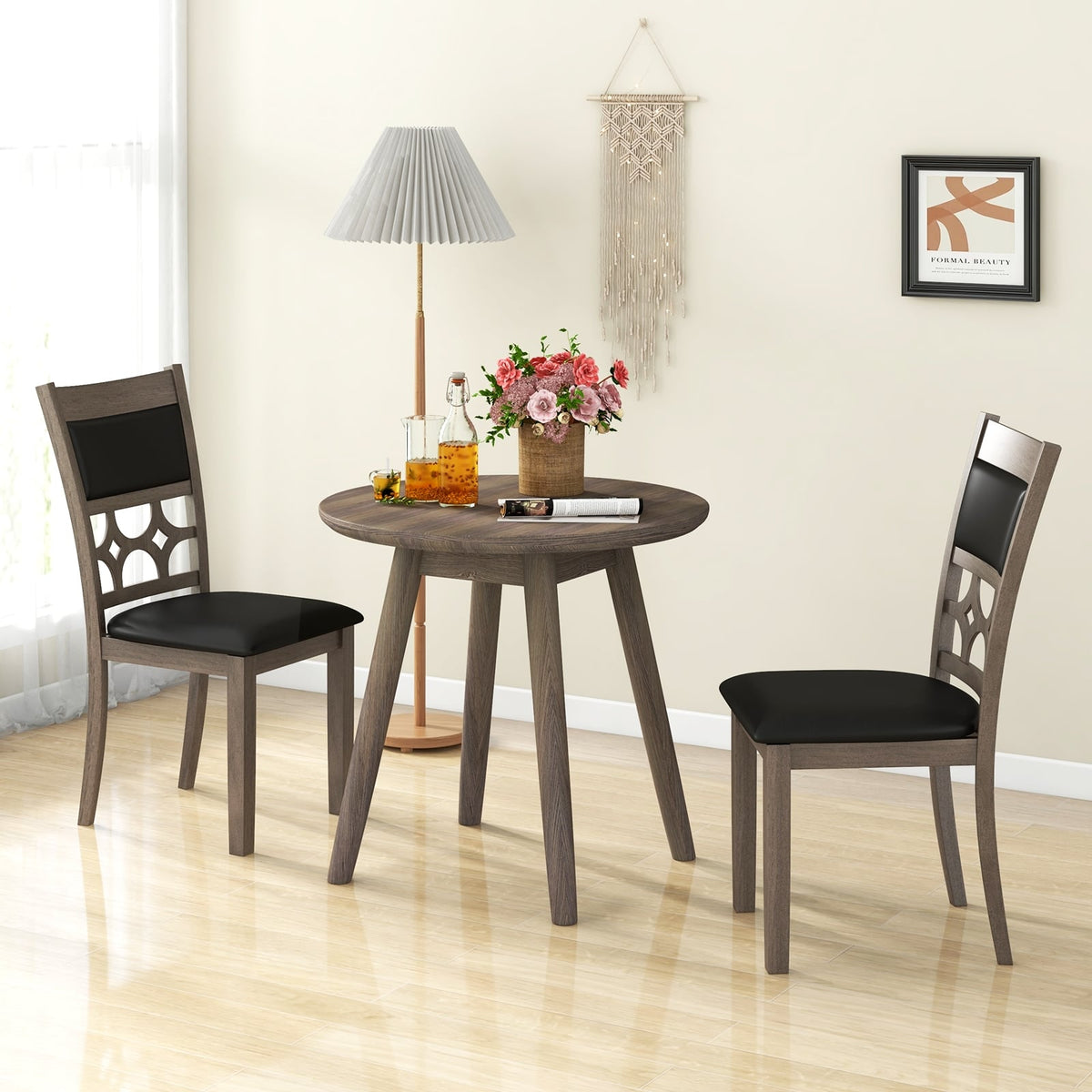 Upholstered Dining Chair Set of 2 with Padded Backrest and Seat-Gray-Dining Chairs-DECOROLALA