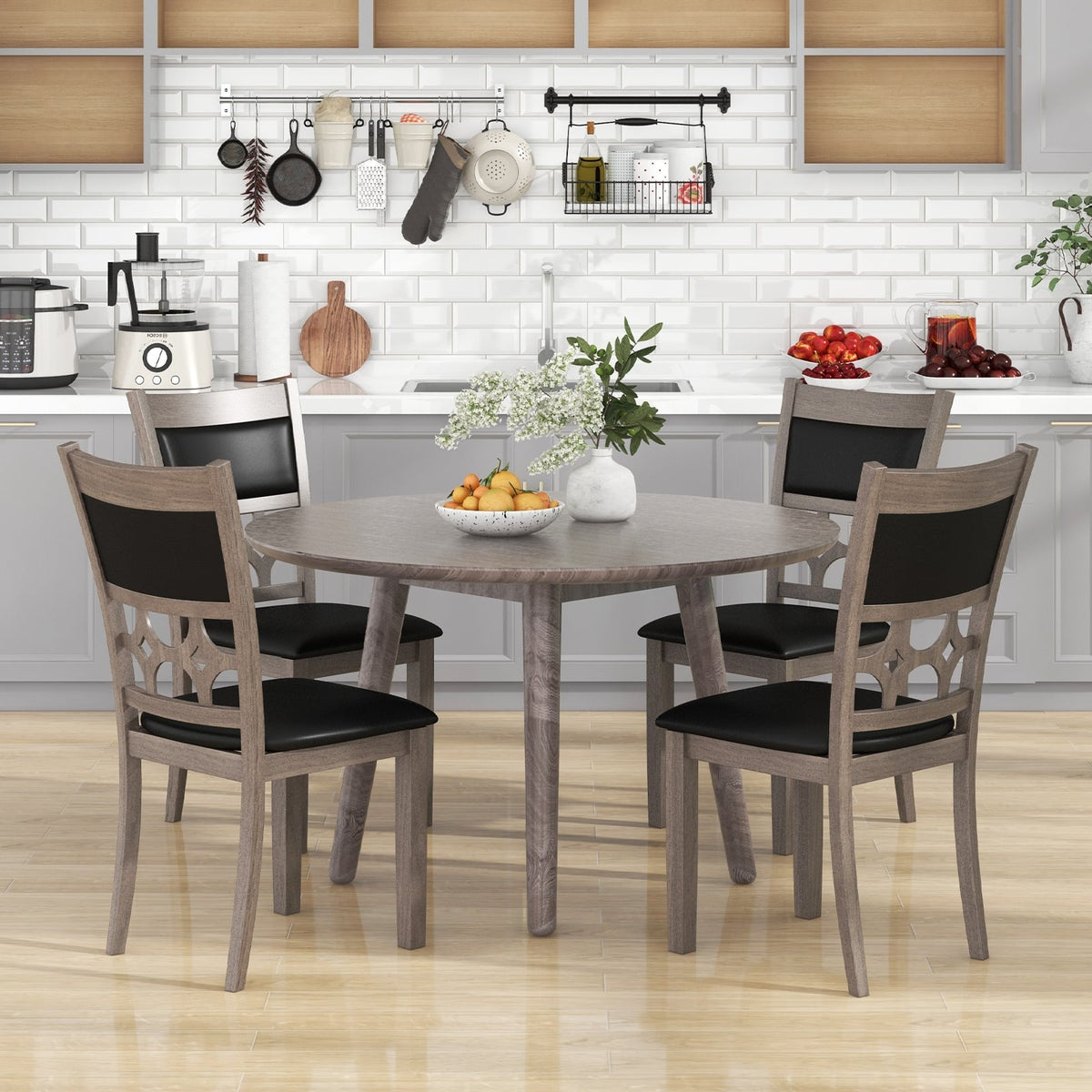 Upholstered Dining Chair Set of 2 with Padded Backrest and Seat-Gray-Dining Chairs-DECOROLALA