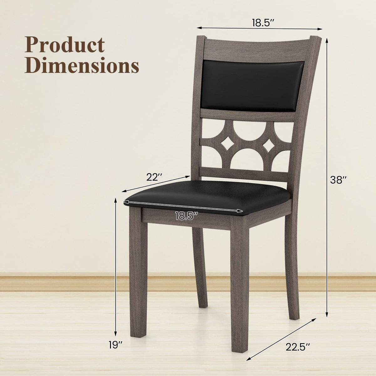 Upholstered Dining Chair Set of 2 with Padded Backrest and Seat-Gray-Dining Chairs-DECOROLALA