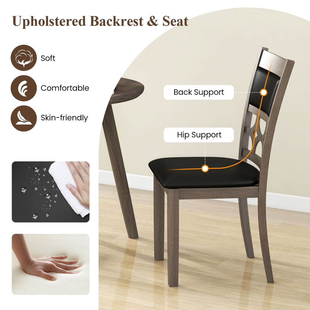 Upholstered Dining Chair Set of 2 with Padded Backrest and Seat-Gray-Dining Chairs-DECOROLALA