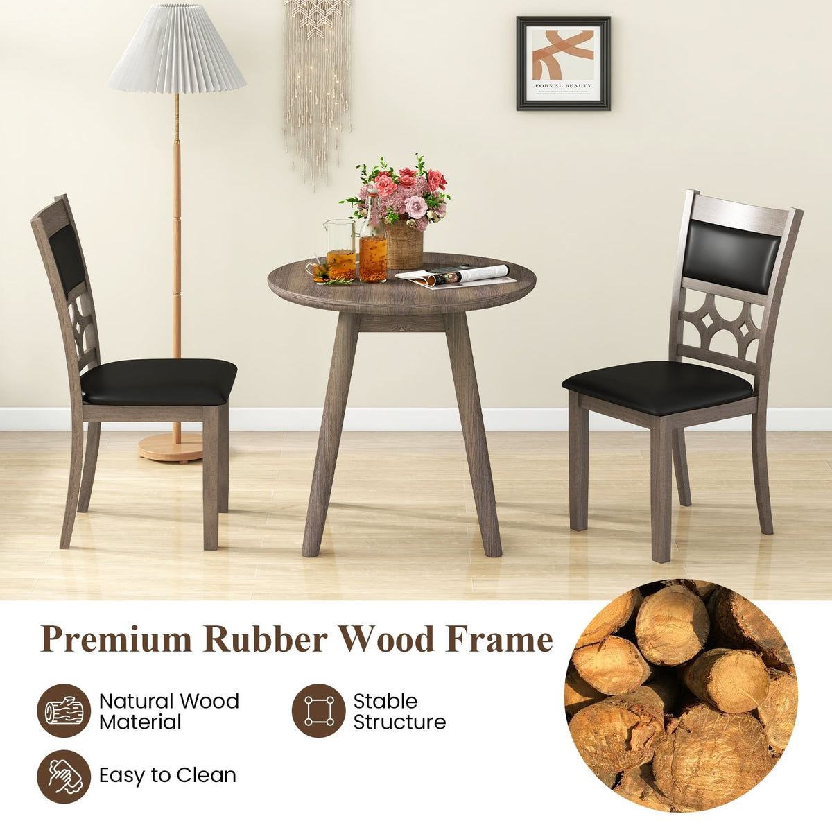 Upholstered Dining Chair Set of 2 with Padded Backrest and Seat-Gray-Dining Chairs-DECOROLALA