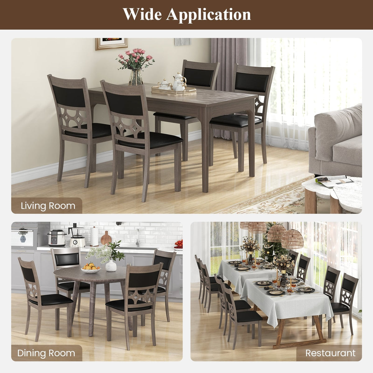 Upholstered Dining Chair Set of 2 with Padded Backrest and Seat-Gray-Dining Chairs-DECOROLALA