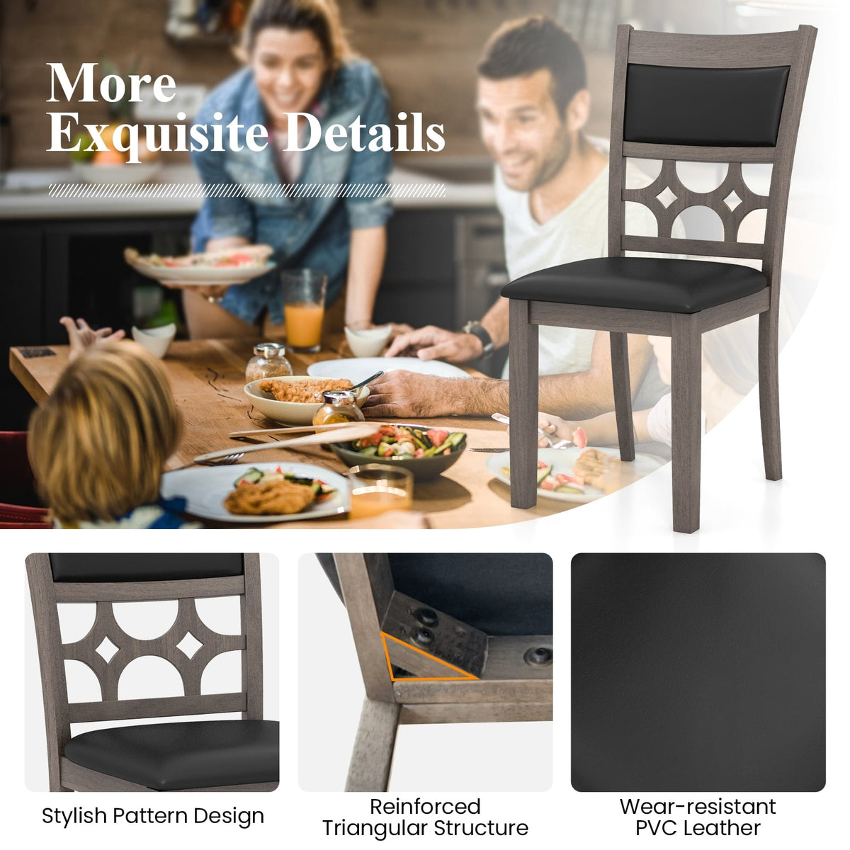 Upholstered Dining Chair Set of 2 with Padded Backrest and Seat-Gray-Dining Chairs-DECOROLALA