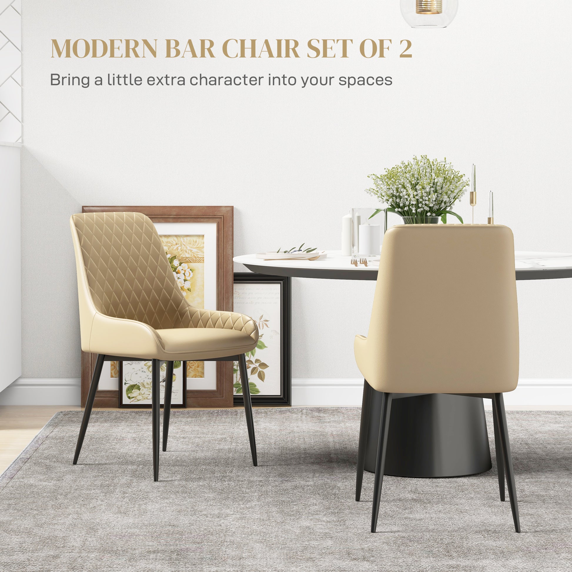 Upholstered Dining Chairs Set of 2 - Khaki Diamond Tufted-DECOROLALA