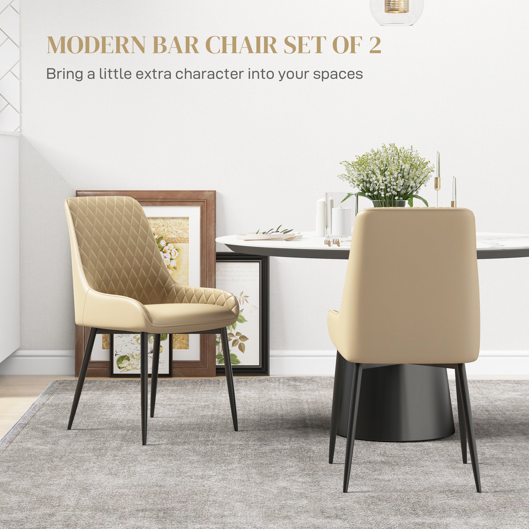 Upholstered Dining Chairs Set of 2 - Khaki Diamond Tufted-DECOROLALA