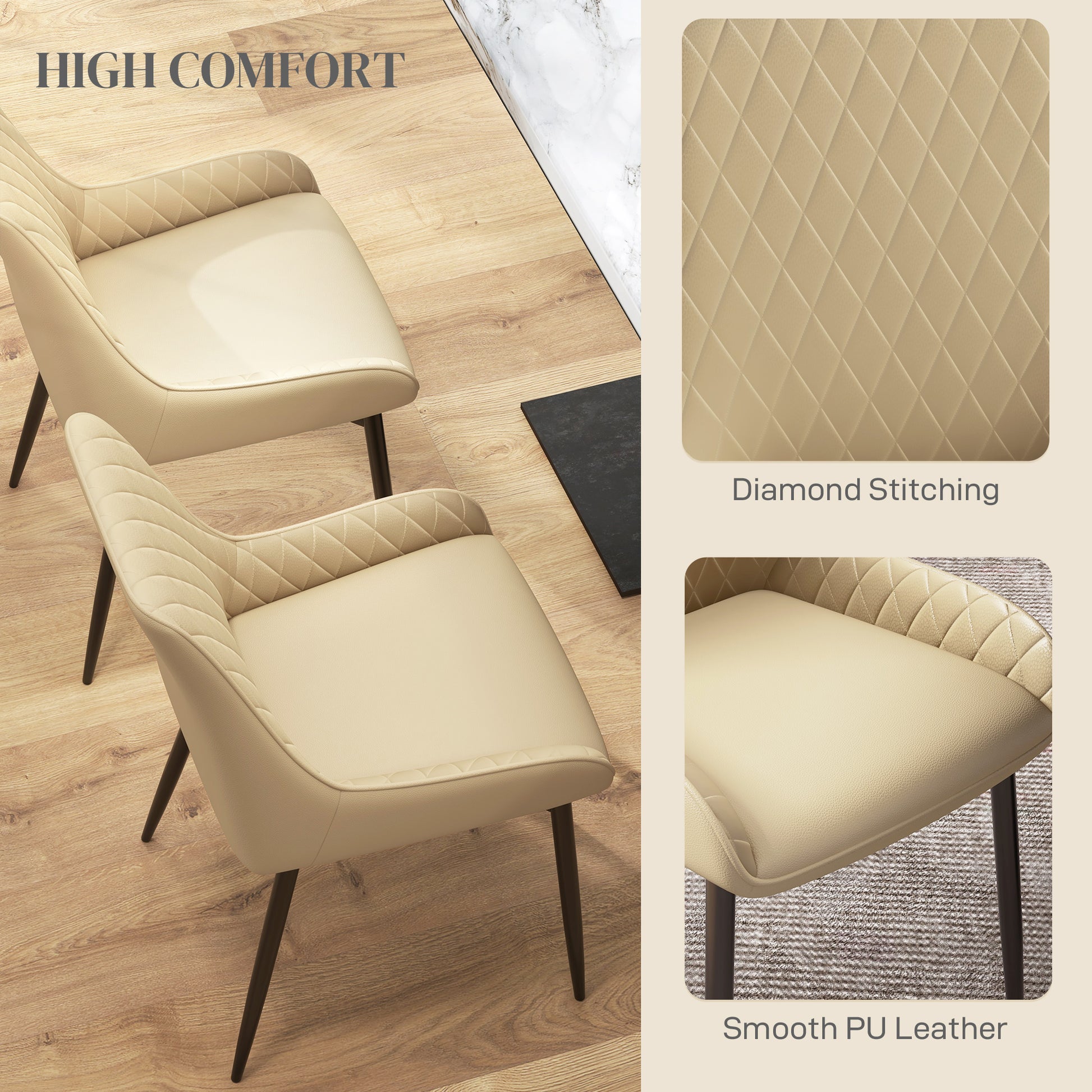 Upholstered Dining Chairs Set of 2 - Khaki Diamond Tufted-DECOROLALA
