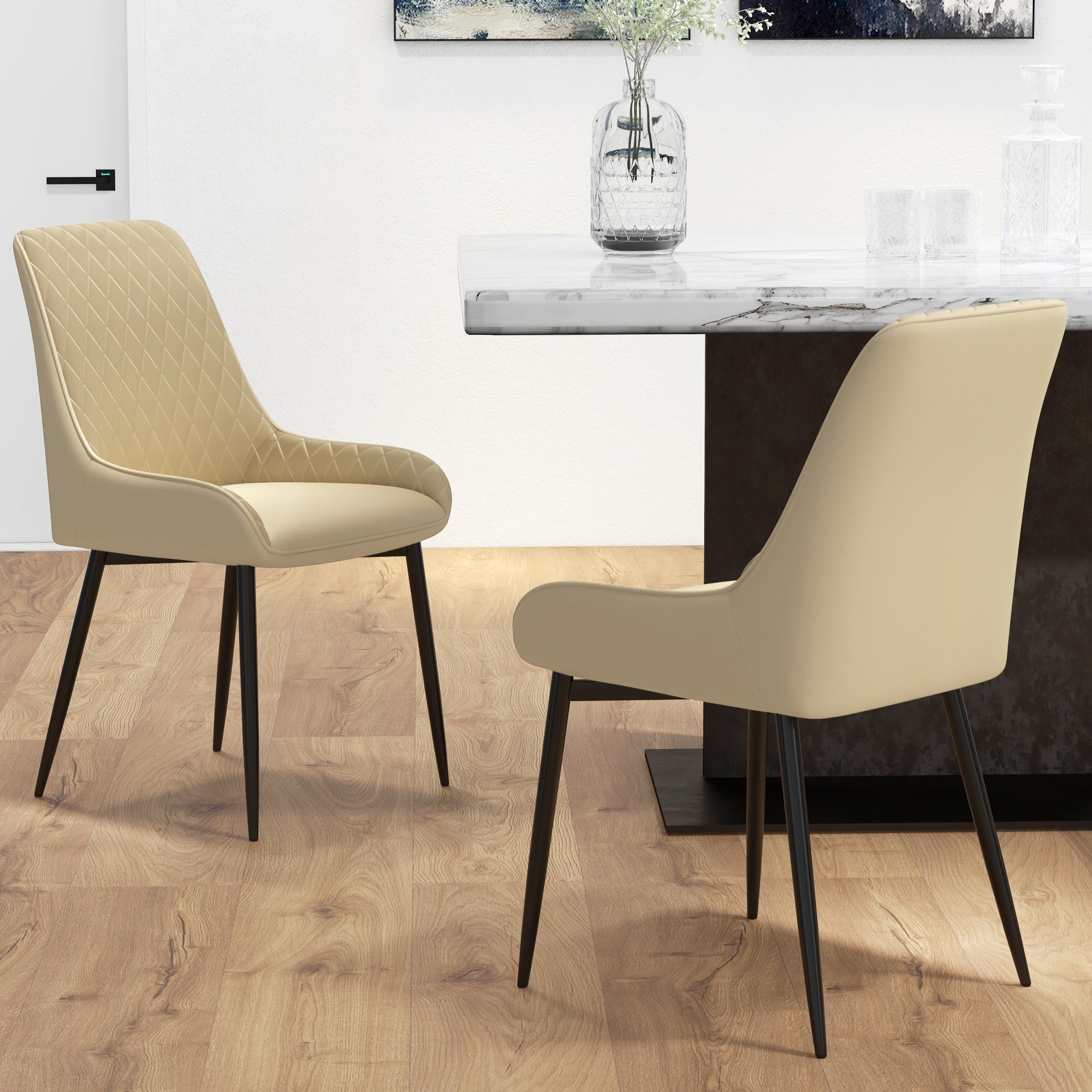 Upholstered Dining Chairs Set of 2 - Khaki Diamond Tufted-DECOROLALA
